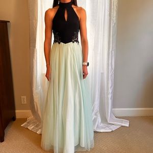 Black and mint green prom dress with halter neck size 1